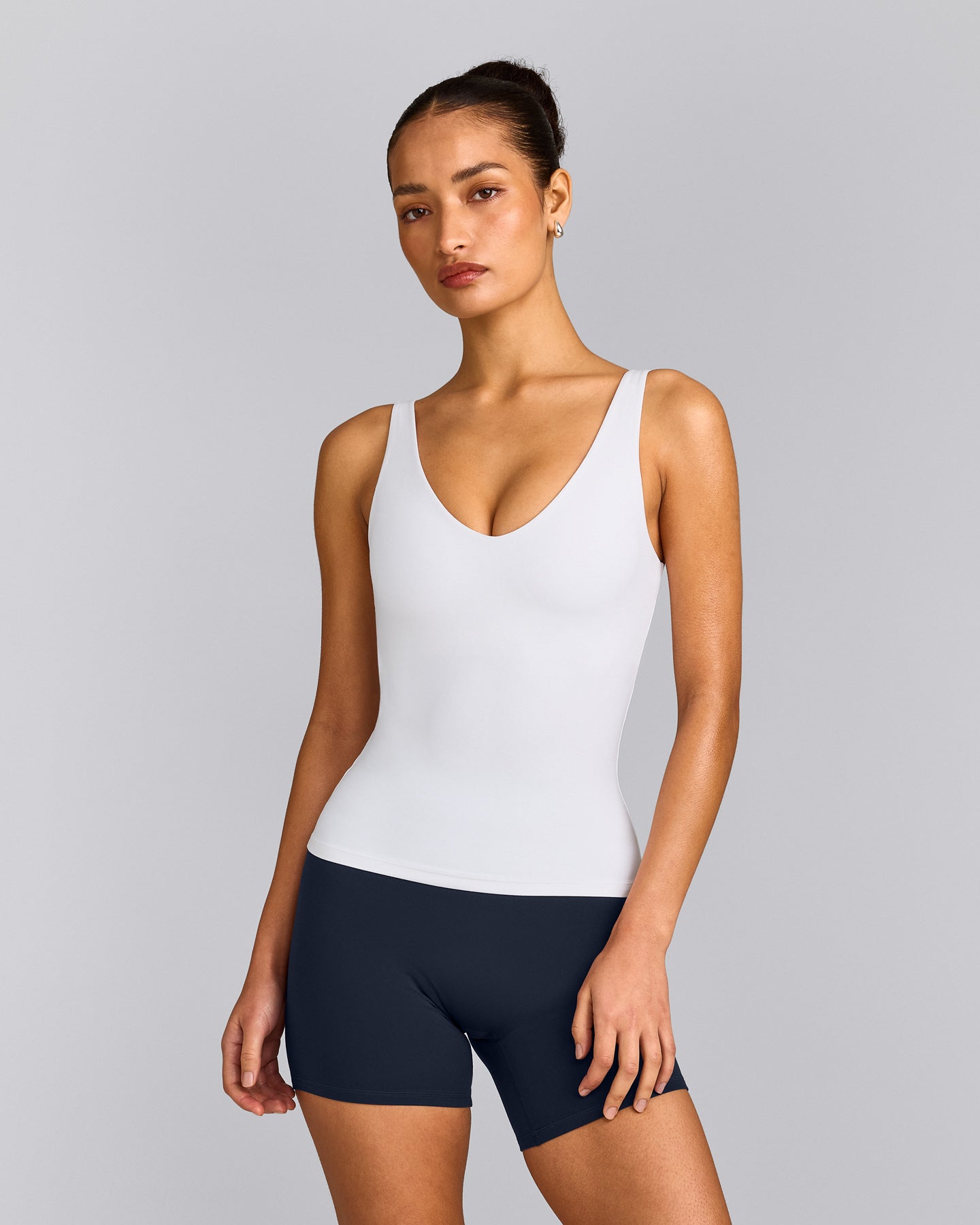 SoftMotion™ Scoop Neck Tank Top with Gray Logo | White