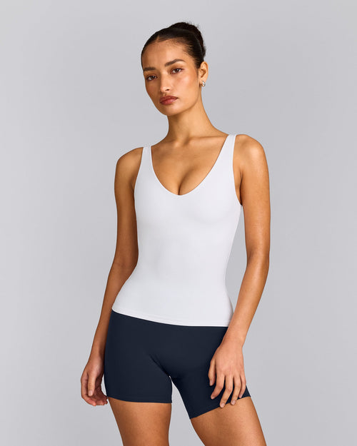 SoftMotion™ Scoop Neck Tank Top with Gray Logo | White