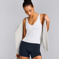 SoftMotion™ Scoop Neck Tank Top with Gray Logo | White