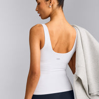SoftMotion™ Scoop Neck Tank Top with Gray Logo | White