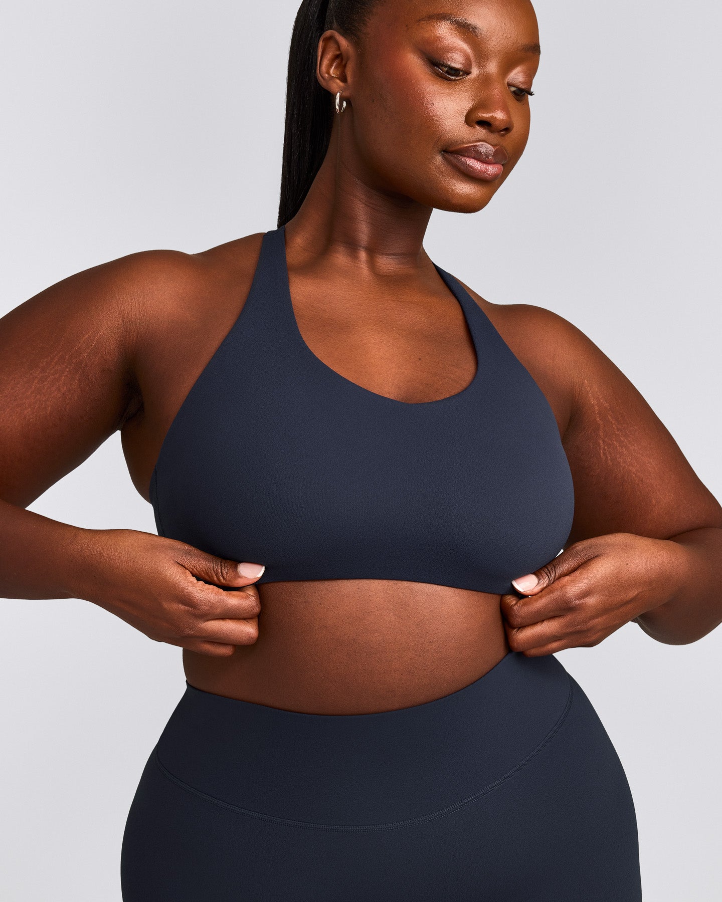 SoftMotion™ Sports Bra with Grey Logo | True Blue