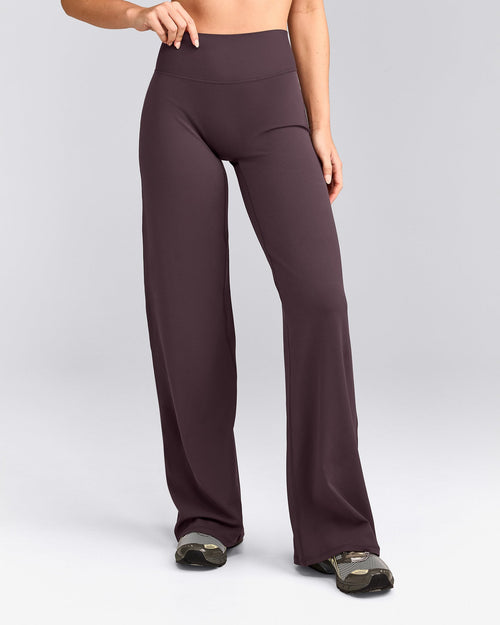 SoftMotion™ Straight Leg Trousers with Gray Logo | Dark Umber Brown