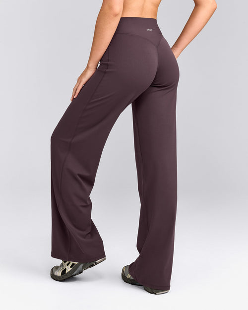 SoftMotion™ Straight Leg Trousers with Gray Logo | Dark Umber Brown