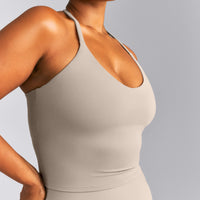 SoftMotion™ Strappy Halter Neck Mid Tank Top with Built in Bra Shelf | Warm Sand