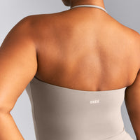 SoftMotion™ Strappy Halter Neck Mid Tank Top with Built in Bra Shelf | Warm Sand