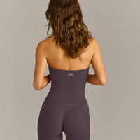 SoftMotion™ Strappy Halter Neck Vest with Built in Shelf with Grey Logo | Dark Umber Brown