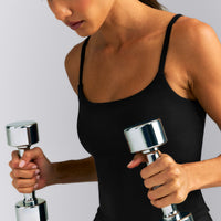 SoftMotion™ Strappy Mid Tank Top with Built in Bra Shelf New Branding | Black