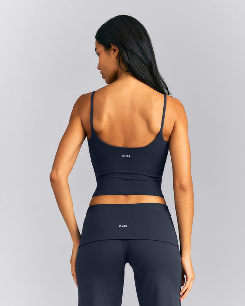 SoftMotion™ Strappy Mid Tank Top with Built in Bra Shelf | True Blue