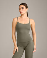 SoftMotion™ Strappy Vest with Built in Bra Shelf with Grey Logo | Alpine Green