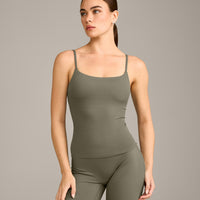 SoftMotion™ Strappy Vest with Built in Bra Shelf with Grey Logo | Alpine Green