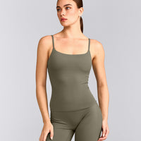 SoftMotion™ Strappy Vest with Built in Bra Shelf with Grey Logo | Alpine Green