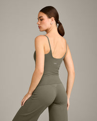 SoftMotion™ Strappy Vest with Built in Bra Shelf with Grey Logo | Alpine Green