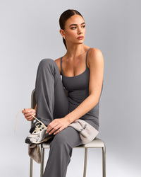 SoftMotion™ Strappy Mid Vest with Built in Bra Shelf with Grey Logo | Ash Grey