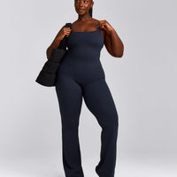 SoftMotion™ Strappy Mid Vest with Built in Bra Shelf with Grey Logo | True Blue