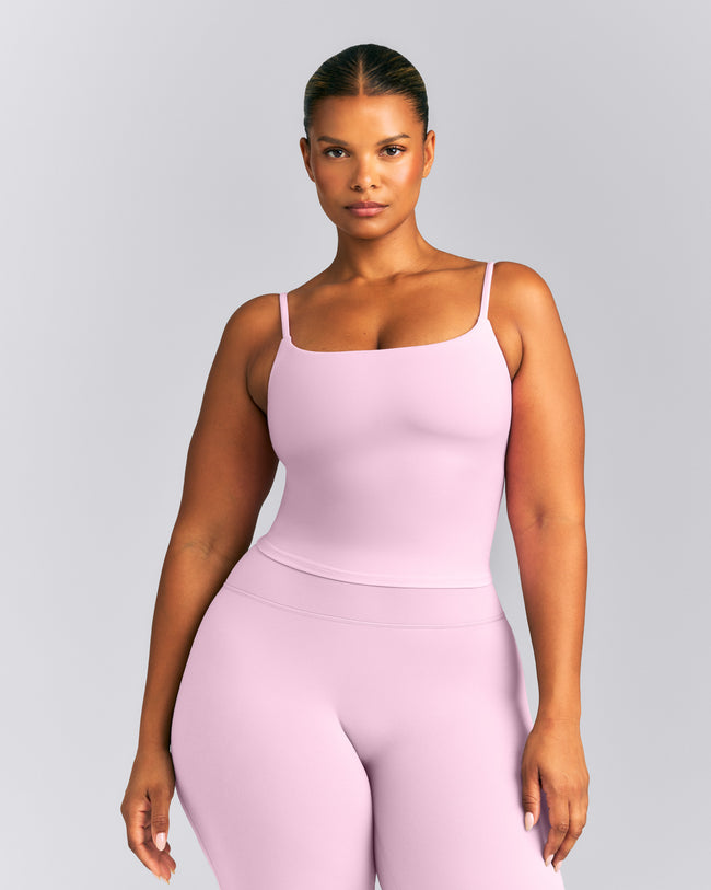 SoftMotion™ Strappy Mid Tank Top with Built in Bra Shelf | Chalk Pink