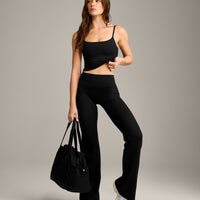 SoftMotion™ Strappy Mid Vest with Built in Bra Shelf with Grey Logo | Black