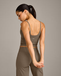 SoftMotion™ Strappy Mid Vest with Built in Bra Shelf with Grey Logo | Moss Brown