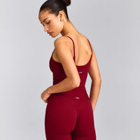 SoftMotion™ Strappy Mid Tank Top with Built in Bra Shelf with Gray Logo | Ruby Red