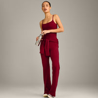 SoftMotion™ Strappy Mid Vest with Built in Bra Shelf with Grey Logo | Ruby Red