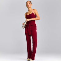 SoftMotion™ Strappy Mid Tank Top with Built in Bra Shelf with Gray Logo | Ruby Red