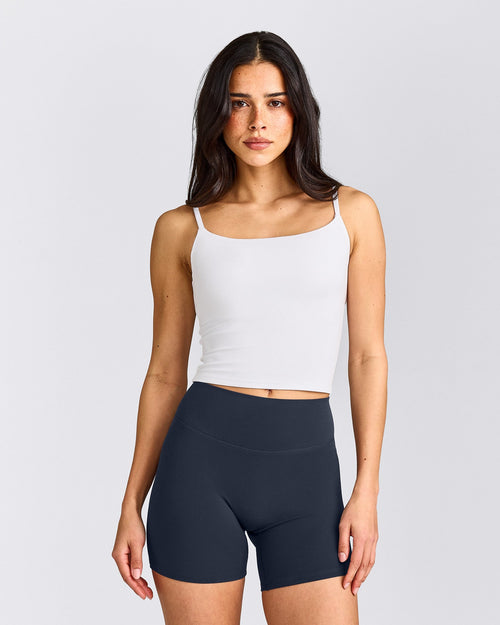 SoftMotion™ Strappy Mid Tank Top with Built in Bra Shelf | White