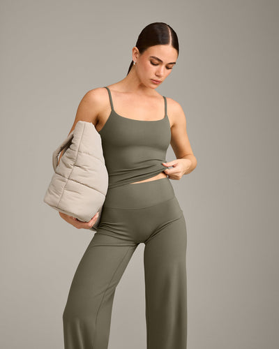 SoftMotion™ Strappy Mid Vest with Built in Bra Shelf with Grey Logo | Alpine Green