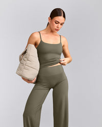 SoftMotion™ Strappy Mid Vest with Built in Bra Shelf with Grey Logo | Alpine Green