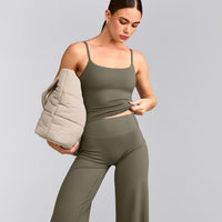 SoftMotion™ Strappy Mid Vest with Built in Bra Shelf with Grey Logo | Alpine Green