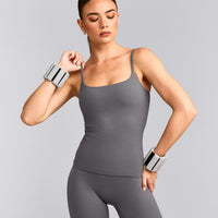 SoftMotion™ Strappy Vest with Built in Bra Shelf with Grey Logo | Ash Grey