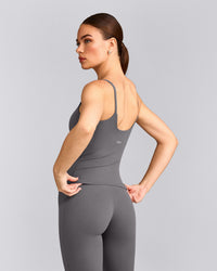 SoftMotion™ Strappy Vest with Built in Bra Shelf with Grey Logo | Ash Grey