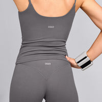SoftMotion™ Strappy Vest with Built in Bra Shelf with Grey Logo | Ash Grey