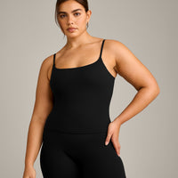 SoftMotion™ Strappy Vest with Built in Bra Shelf with Grey Logo | Black