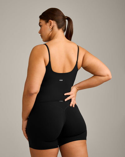 SoftMotion™ Strappy Vest with Built in Bra Shelf with Grey Logo | Black
