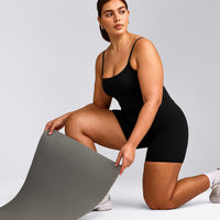 SoftMotion™ Strappy Tank Top with Built in Bra Shelf with Gray Logo | Black