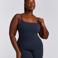 SoftMotion™ Strappy Vest with Built in Bra Shelf with Grey Logo | True Blue