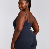 SoftMotion™ Strappy Vest with Built in Bra Shelf with Grey Logo | True Blue