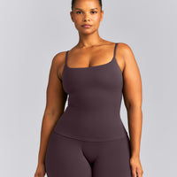 SoftMotion™ Strappy Tank Top with Built in Bra Shelf | Dark Umber Brown