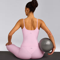 SoftMotion™ Strappy Vest with Built in Bra Shelf with Grey Logo | Chalk Pink