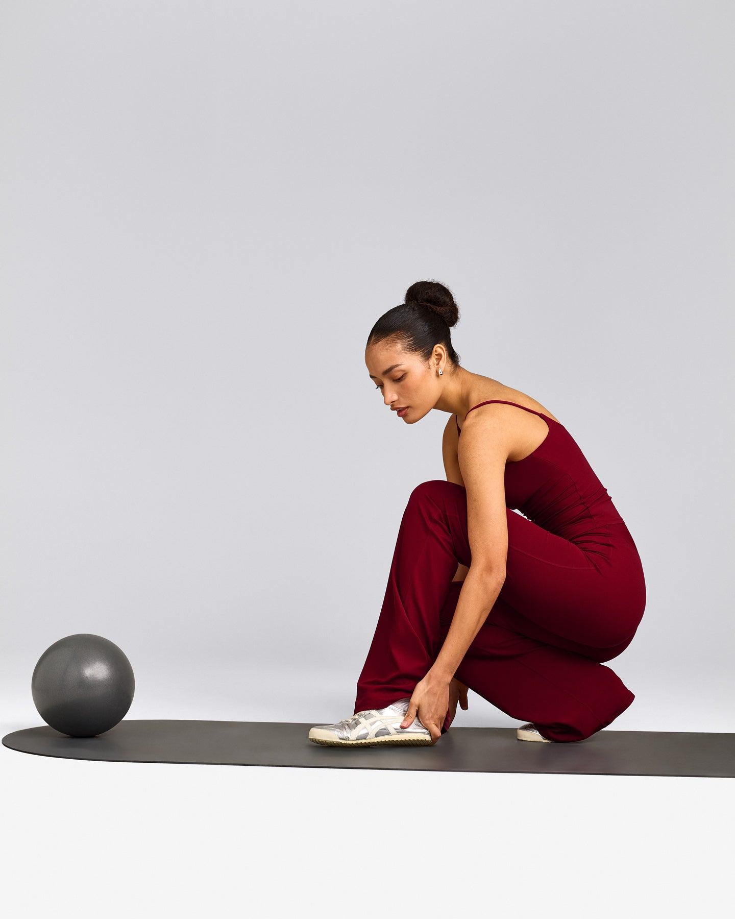 SoftMotion™ Strappy Tank Top with Built in Bra Shelf with Gray Logo | Ruby Red