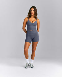 SoftMotion™ Adjustable V Neck Mid Tank Top with Built in Bra Shelf | Granite Blue