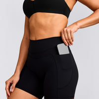 UnifiedMove™ High Waisted Pocket Shorts 6" with Reflective Logo | Black