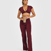 Unified Twist Front Short Sleeve Crop Top White Logo | Rosewood