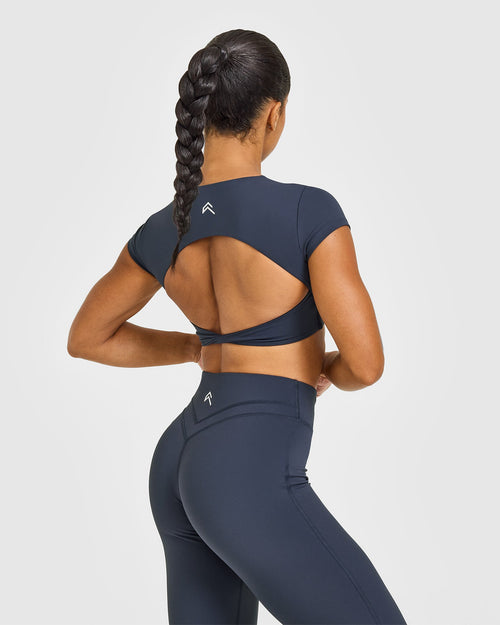 Unified Twist Front Short Sleeve Crop Top | True Blue