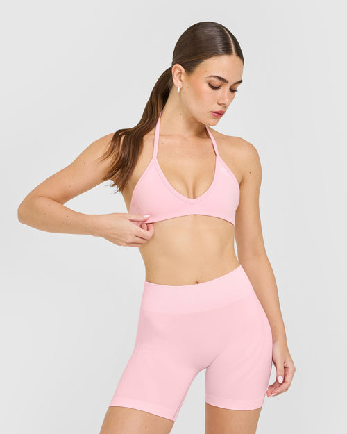 Oner Modal EnhanceLift™ Seamless Minimal Halter Neck Bralette with White Logo | Cherry Blossom Pink