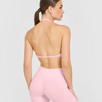 EnhanceLift™ Seamless Minimal Halter Neck Bralette with White Logo | Cherry Blossom Pink