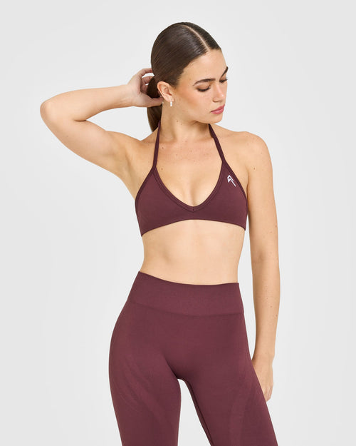 Oner Modal EnhanceLift™ Seamless Minimal Halter Neck Bralette with White Logo | Velvet Mocha