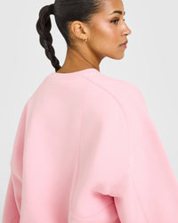 Foundations Oversized Crew Neck Sweatshirt with Oner Embroidery | Petal Pink