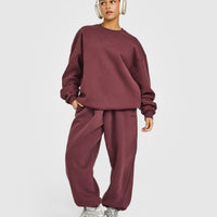 Foundations Oversized Crew Neck Sweatshirt with Oner Embroidery | Washed Velvet Mocha