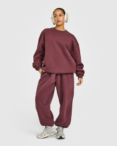 Foundations Oversized Crew Neck Sweatshirt with Oner Embroidery | Washed Velvet Mocha