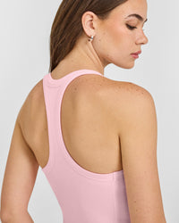 Mellow™ Rib Racer Back Mid Vest with Built in Bra Shelf | Petal Pink